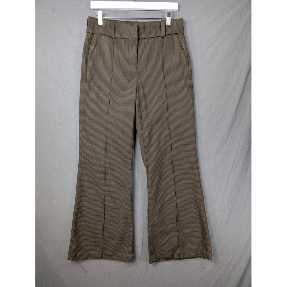 American Eagle Brown Plaid Stretch Flare Dress Pants Front Seam Career Size 8